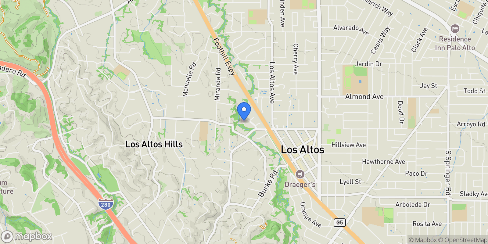 Map showing 6 Cypress Court, Los Altos Hills, California, United States.