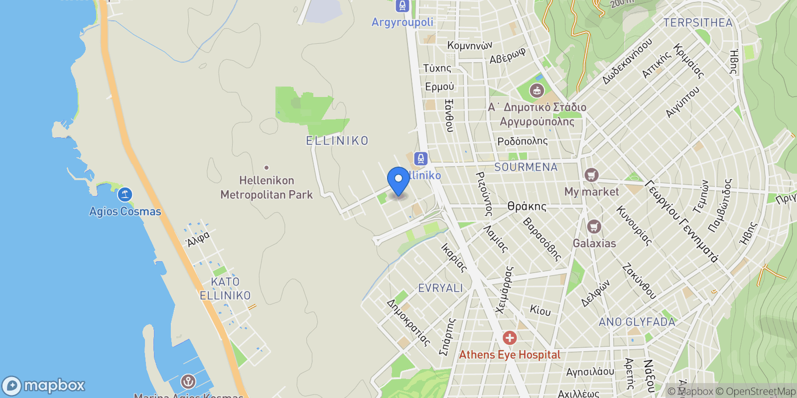 Map showing Elliniko, Attica, Greece.