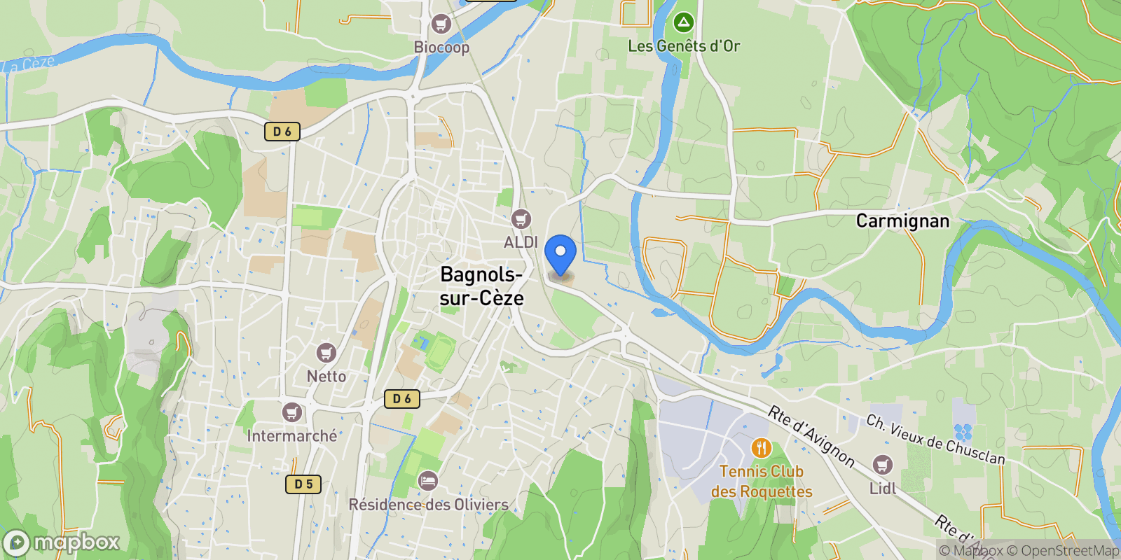 Map showing Bagnols-sur-Cèze, Occitanie, France.