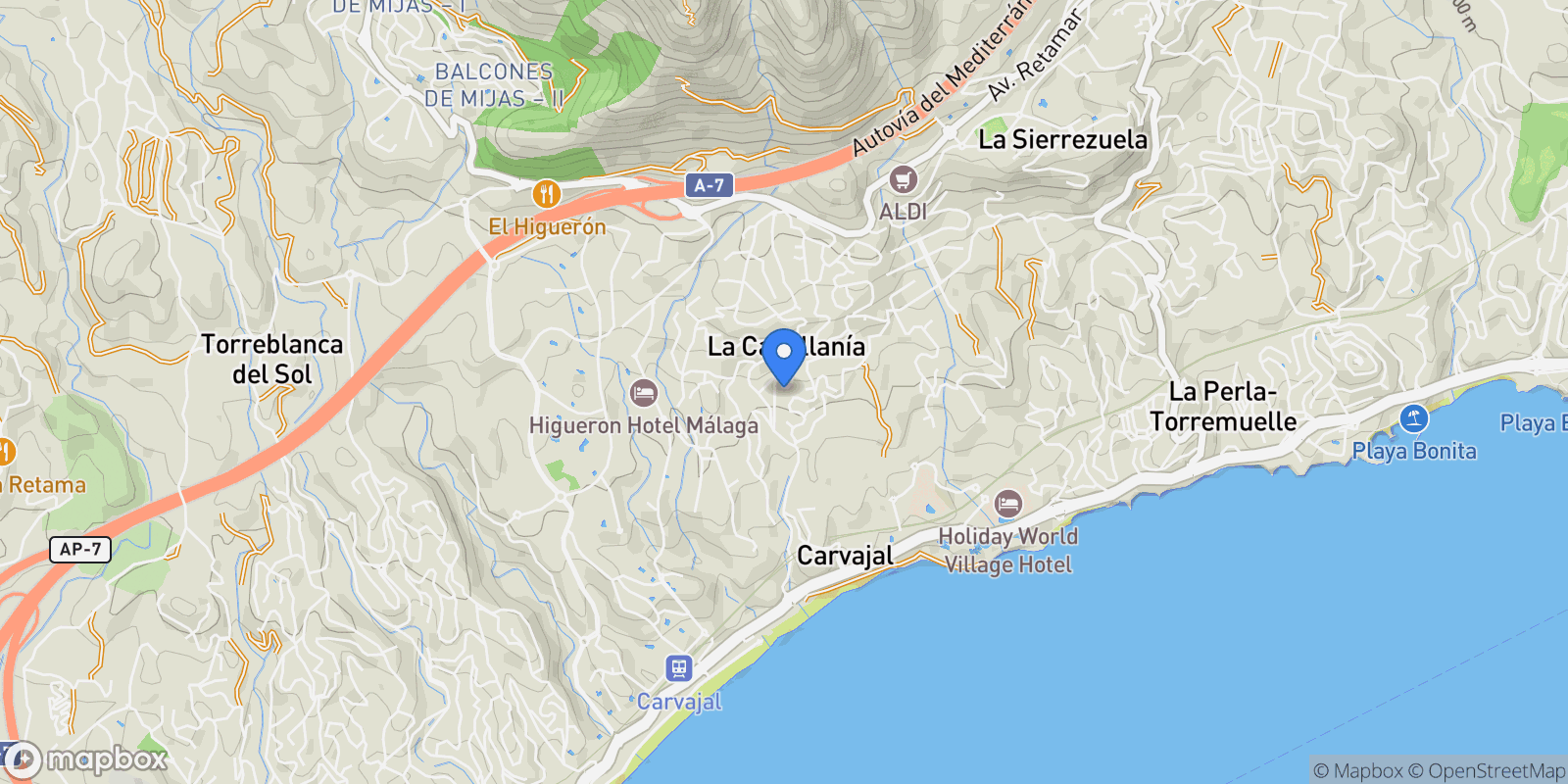 Map showing El Higuerón - Capellanía, Benalmádena, Málaga, Benalmádena, La Capellania, Benalmadena, Andalusia.
