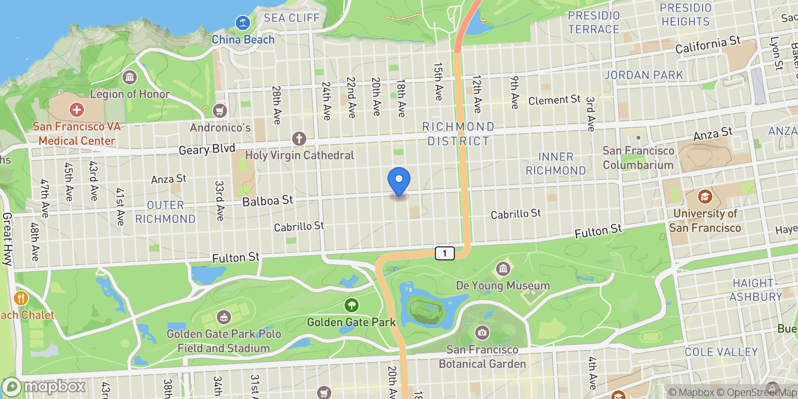 Map showing 618 19th Avenue, San Francisco, California, United States.