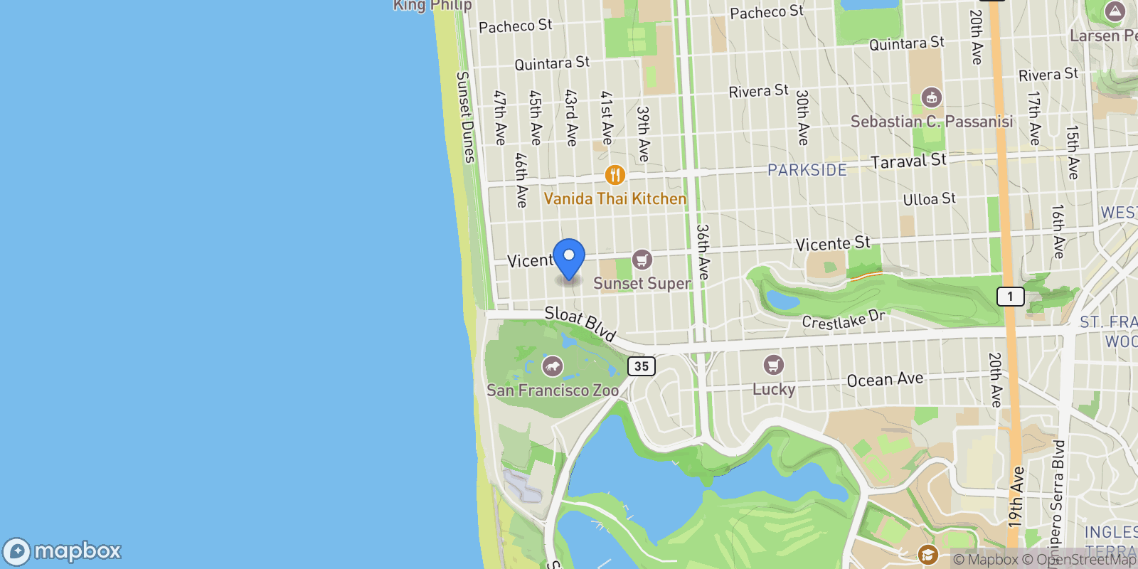 Map showing 2666 44th Avenue, San Francisco, California, United States.