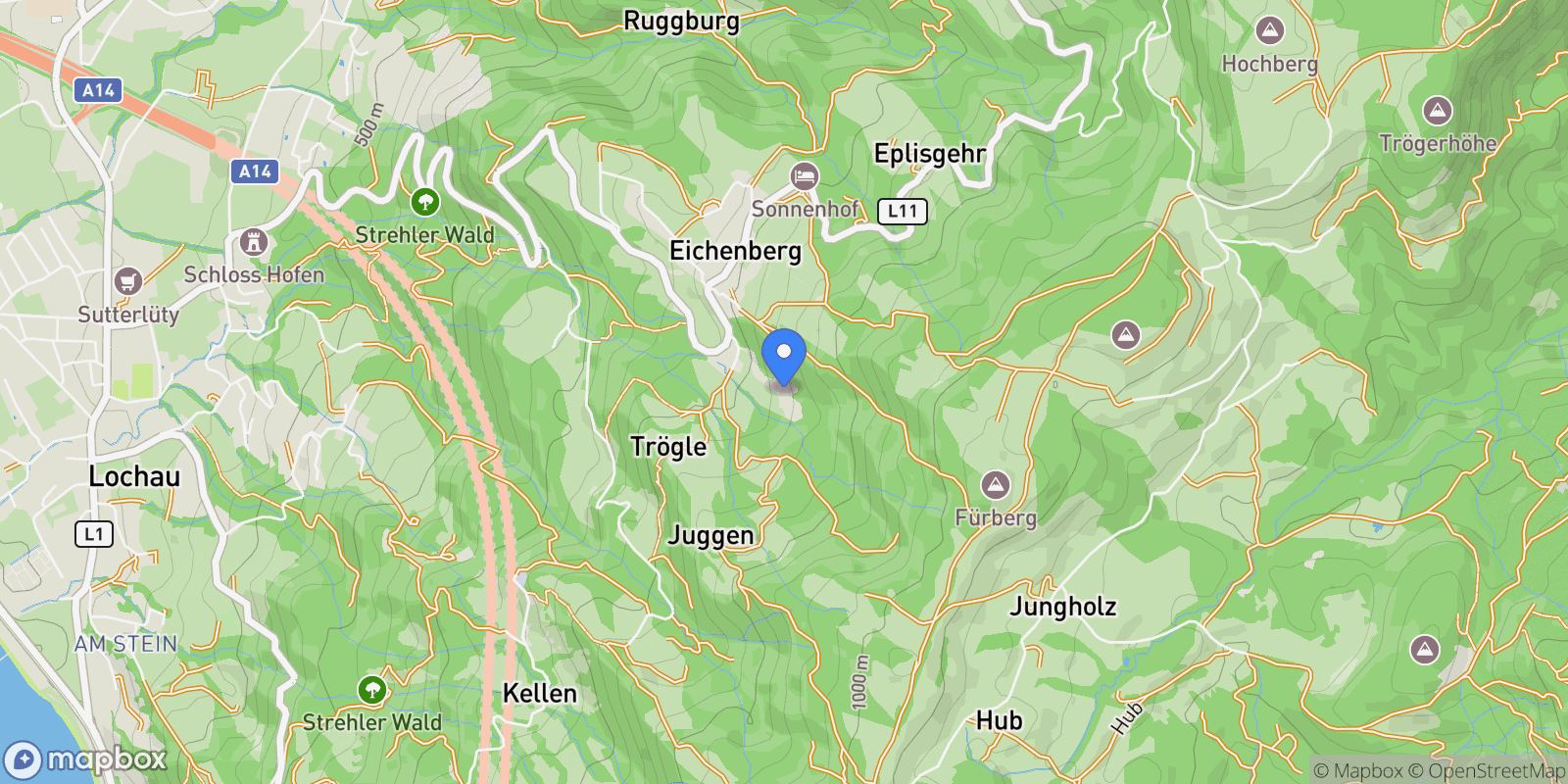 Map showing Sonnenhalde 2, 6911 Eichenberg, Austria, Eichenberg, Vorarlberg, Austria.