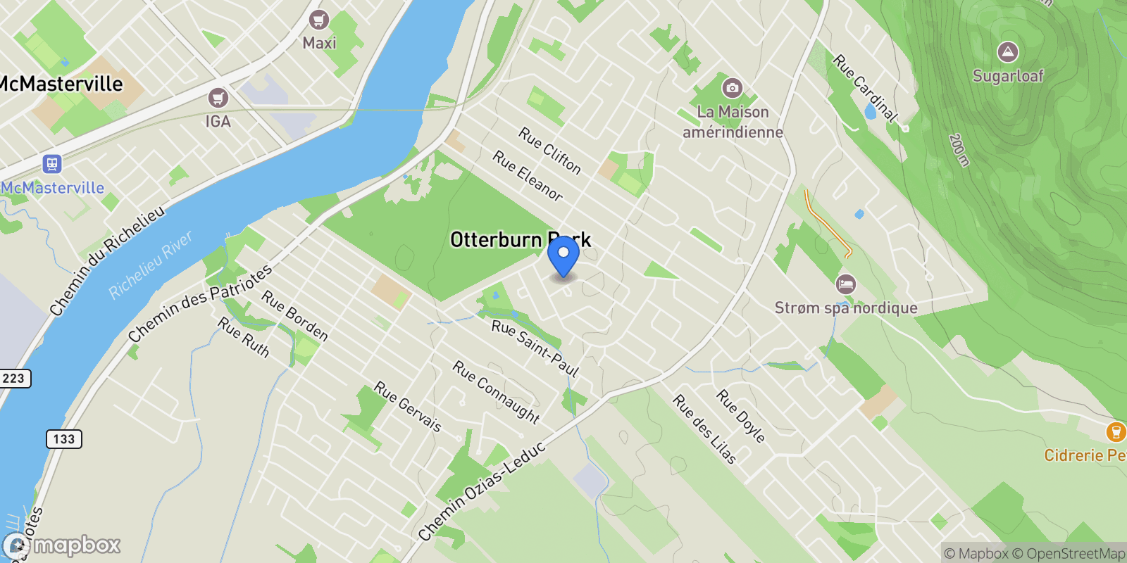 Map showing 365 rue Rose, Otterburn Park, Quebec, Canada.