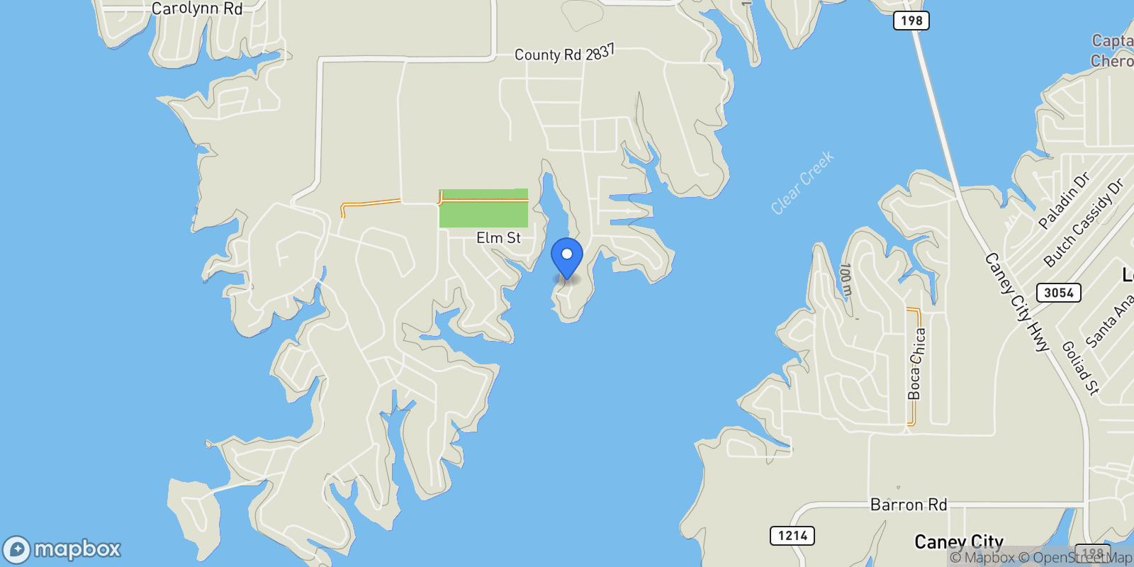 Map showing 230 Bushwhacker Drive, Gun Barrel City, Texas, United States.