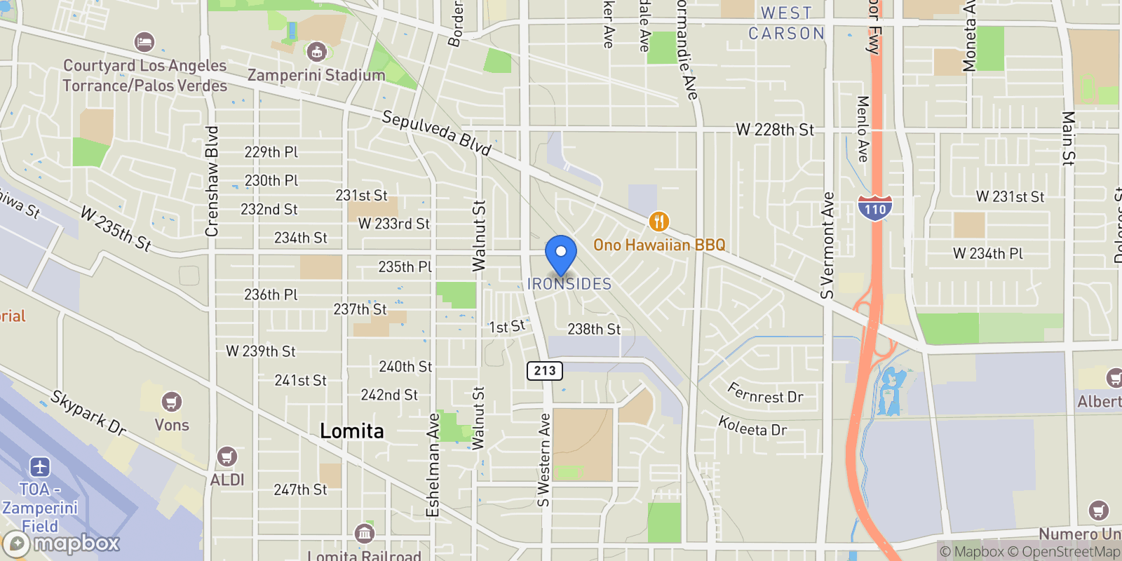 Map showing 1520 Guilford Pl, Harbor City, CA 90710, Los Angeles, California, United States.