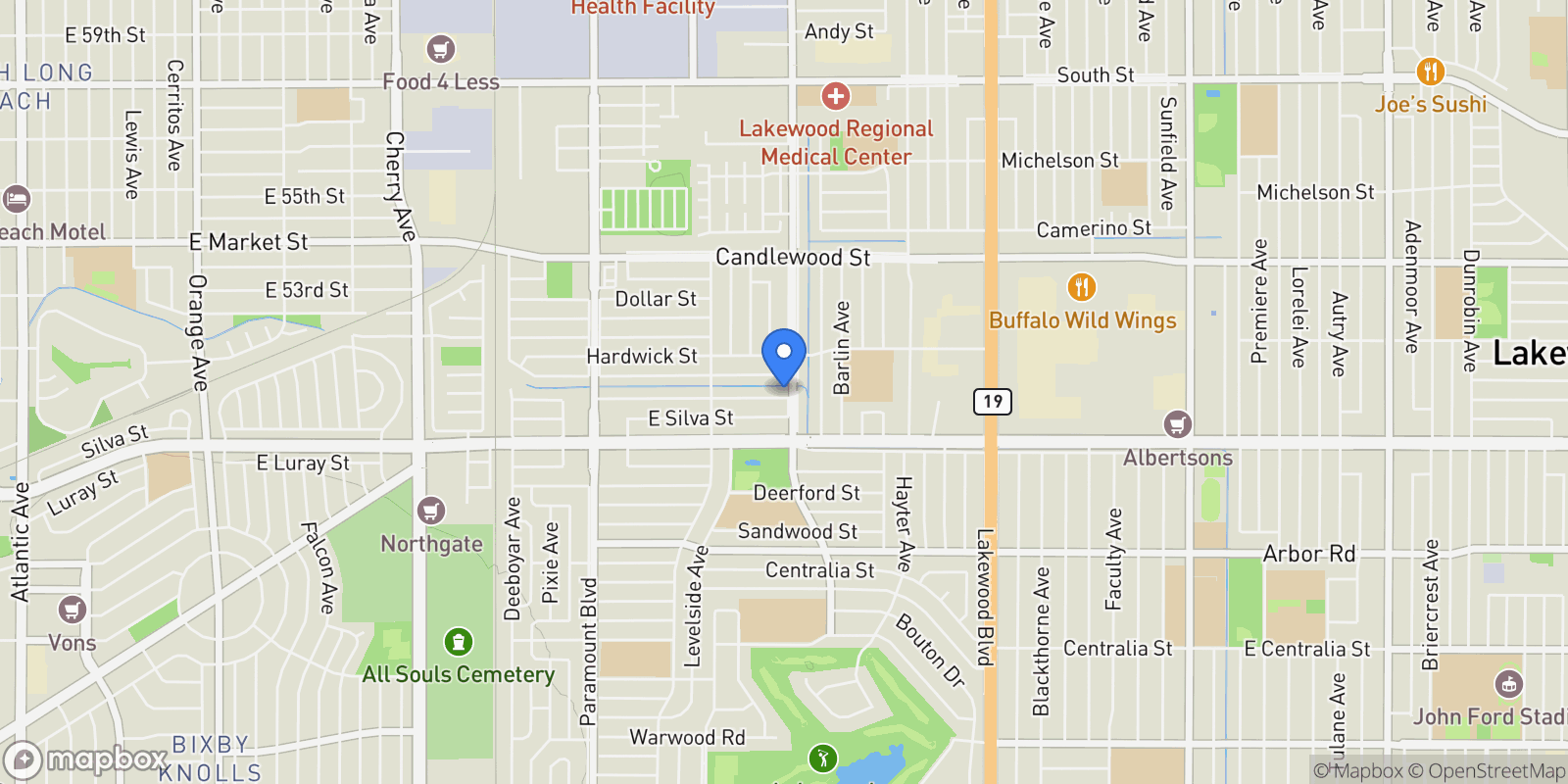Map showing 3327 Eckleson St, Lakewood, CA 90712, Lakewood, California, United States.