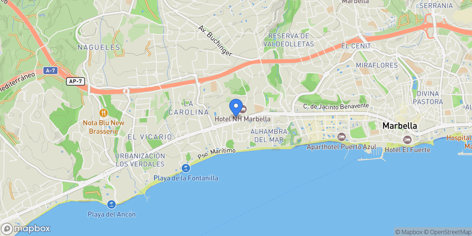 Map showing Calle Listz,  Marbella,  Milla De Oro - Sierra Blanca, Golden Mile, Andalusia, Spain.