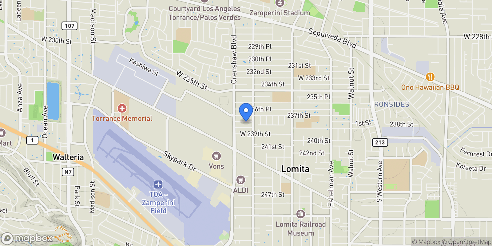 Map showing 2432 W 237th Place, Torrance, CA 90501, Torrance, California, United States.