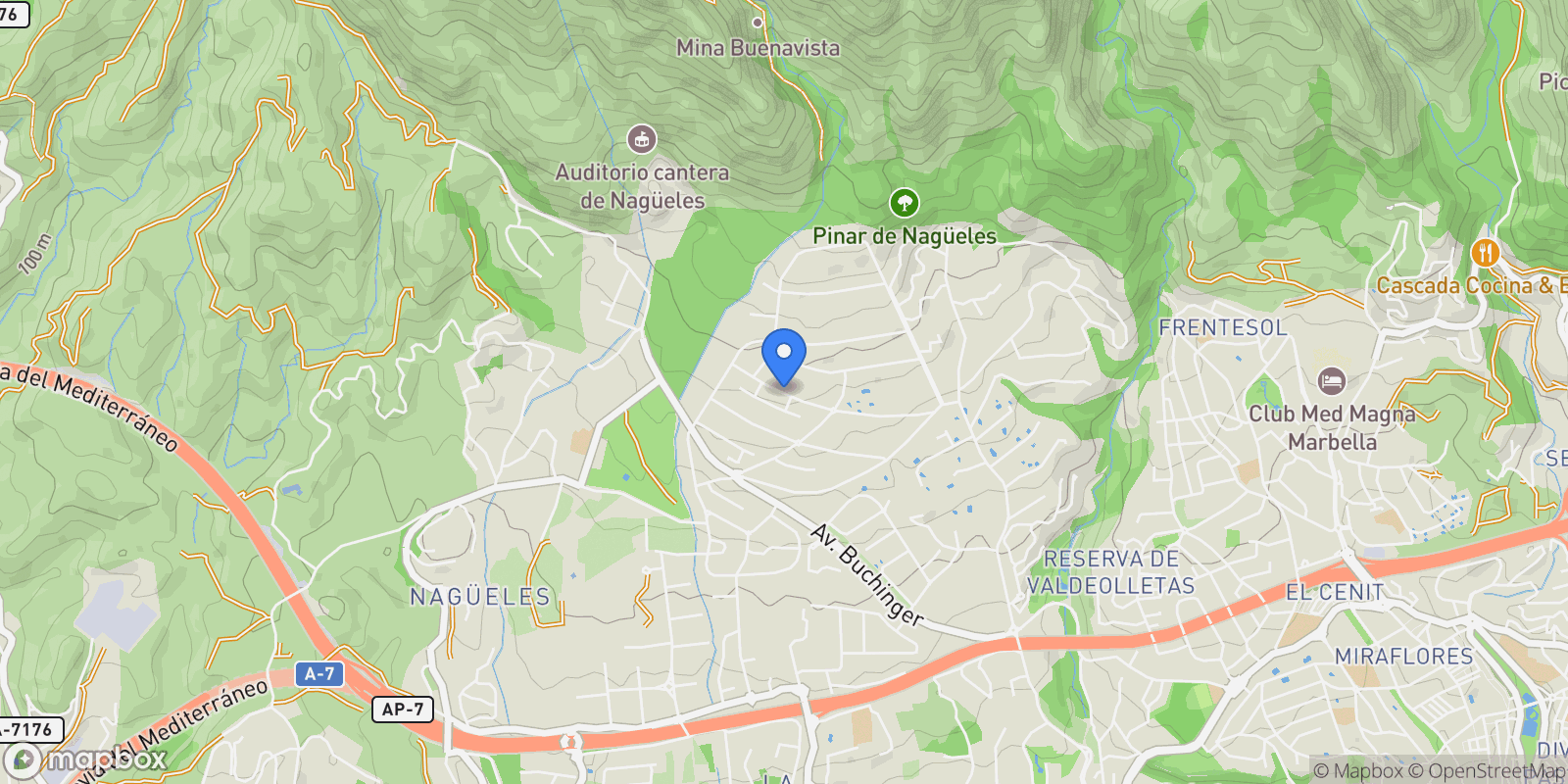 Map showing Calle Mozart, 14-16,  Marbella,  Milla De Oro - Sierra Blanca, Sierra Blanca, Marbella, Spain.