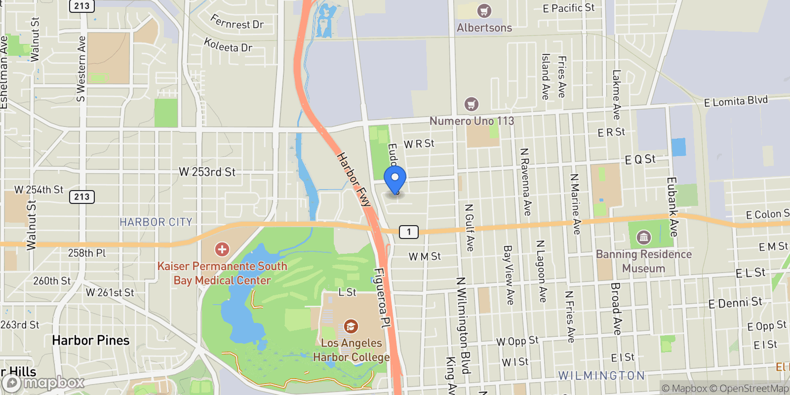 Map showing 1511 Eudora Ave, Wilmington, CA 90744, Los Angeles, California, United States.