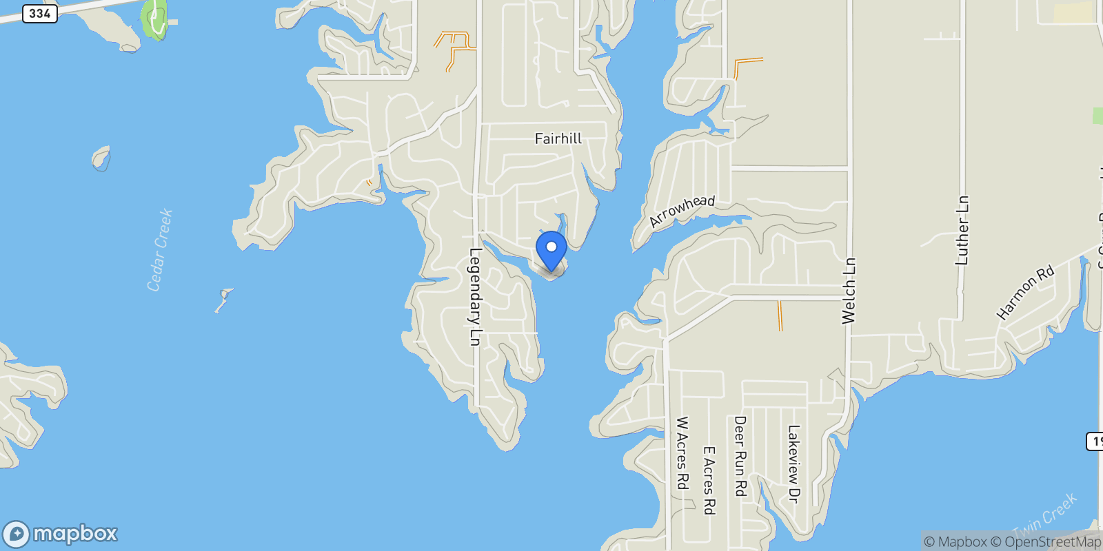 Map showing 134 Marina Drive, Gun Barrel City, Texas, United States.
