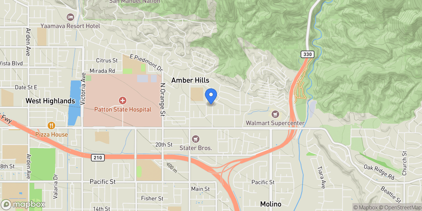 Map showing 2492 Bradford Avenue, Highland, CA 92346, Highland, California, United States.