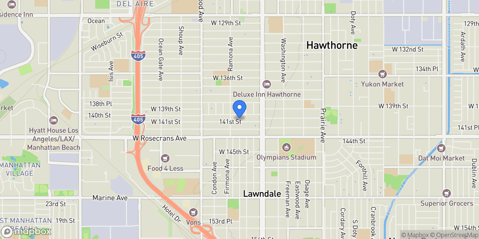 Map showing 4547 W 141st St, Hawthorne, CA 90250, Hawthorne, California, United States.