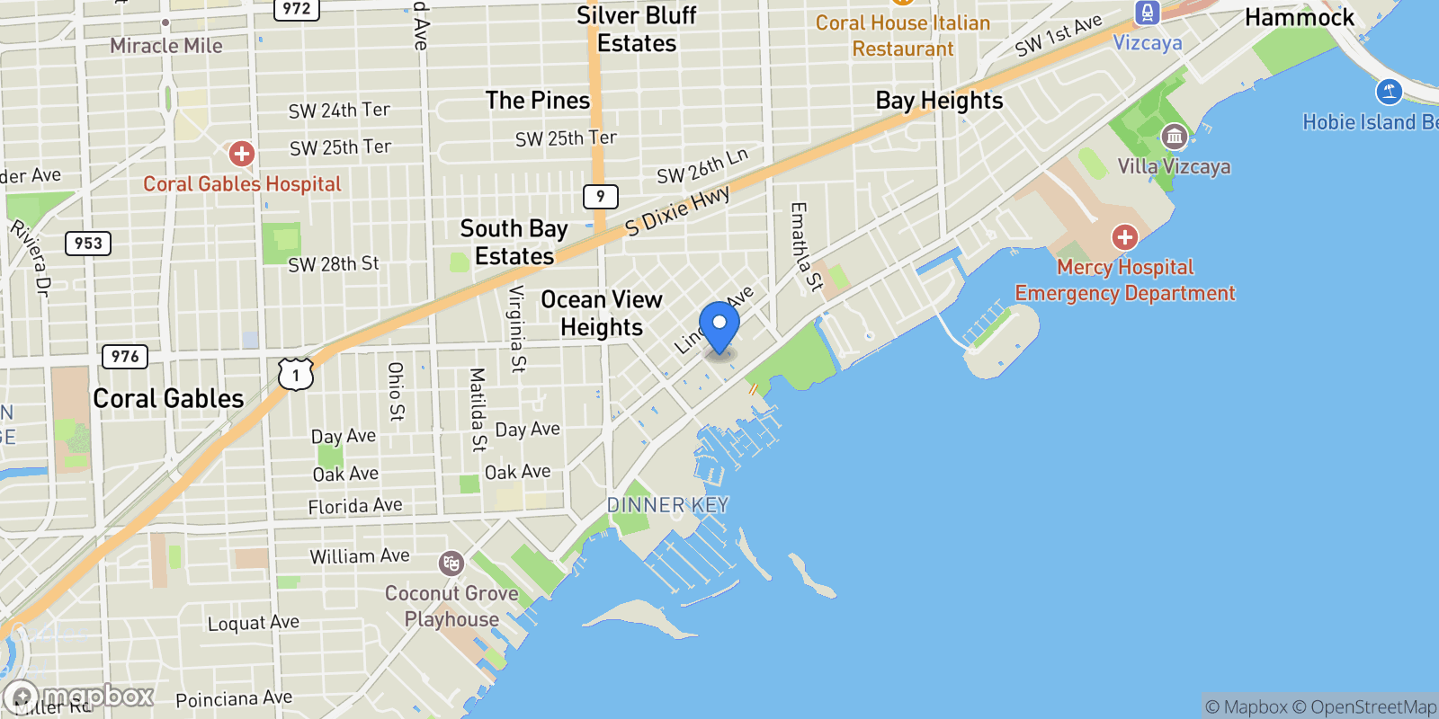 Map showing 2475 S Bayshore Dr #2, Miami, Florida, United States.