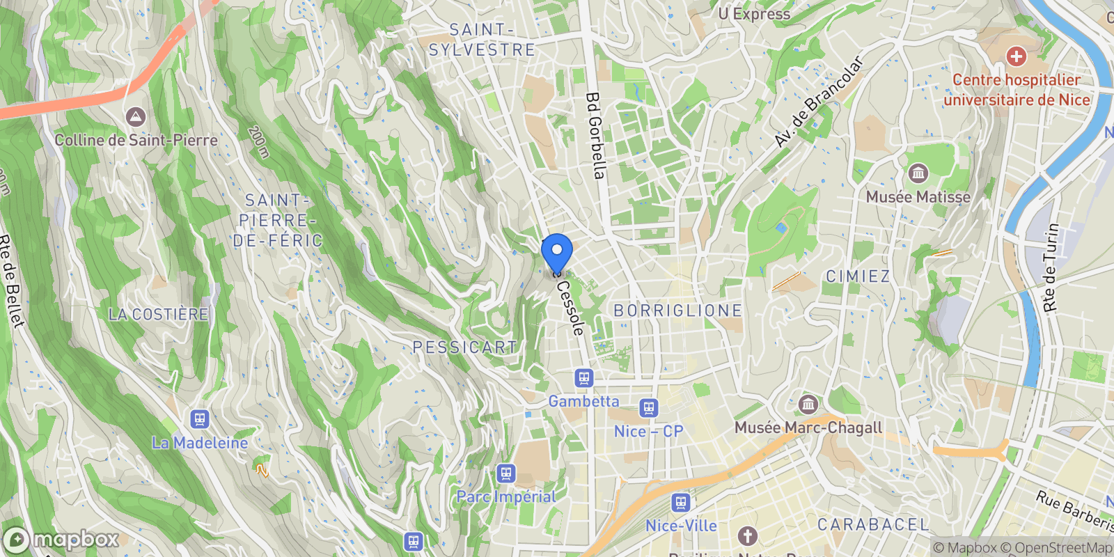 Map showing 1 Avenue Cyrnos, Nice, Provence-Alpes-Côte d'Azur, France.