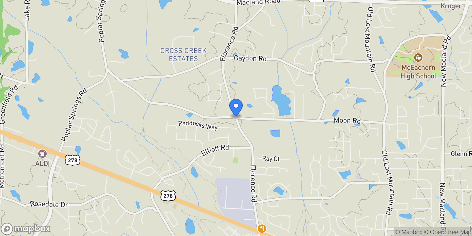 Map showing Powder Springs, Georgia, United States.