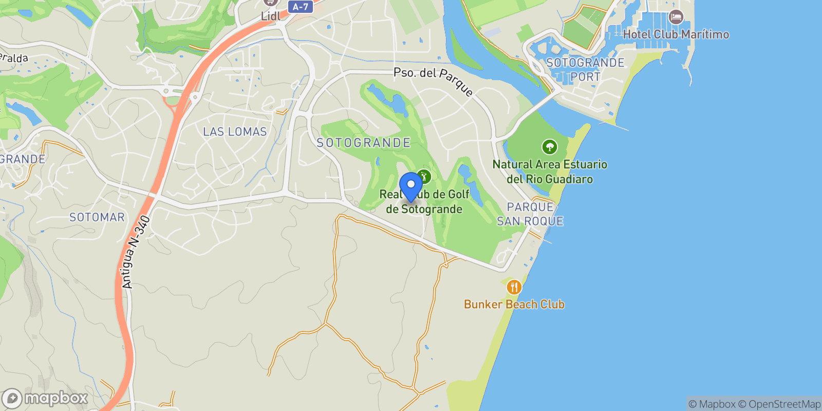 Map showing Sotogrande, San Roque, Andalusia.