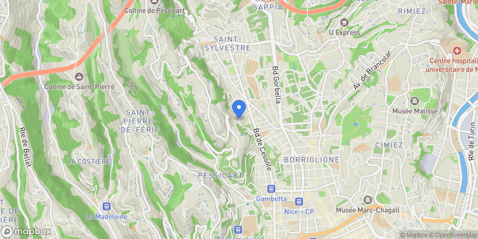 Map showing 54 Avenue Cyrnos, Nice, Provence-Alpes-Côte d'Azur, France.