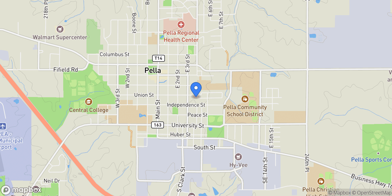 Map showing 301 Union Street, Pella, Iowa, United States.