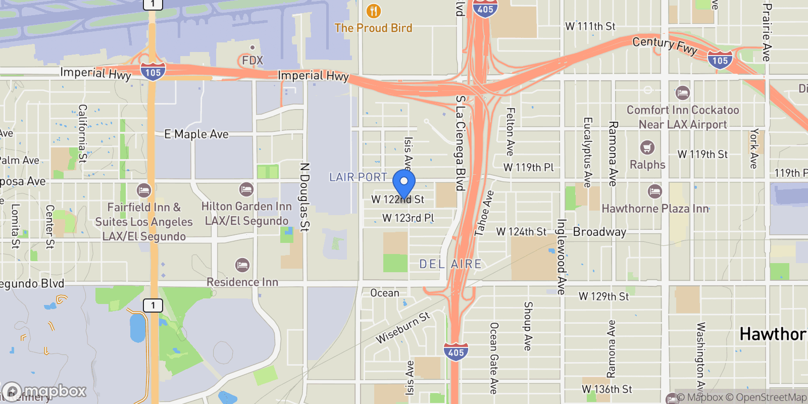 Map showing 5408 W 122nd St, Hawthorne, CA 90250, Hawthorne, California, United States.
