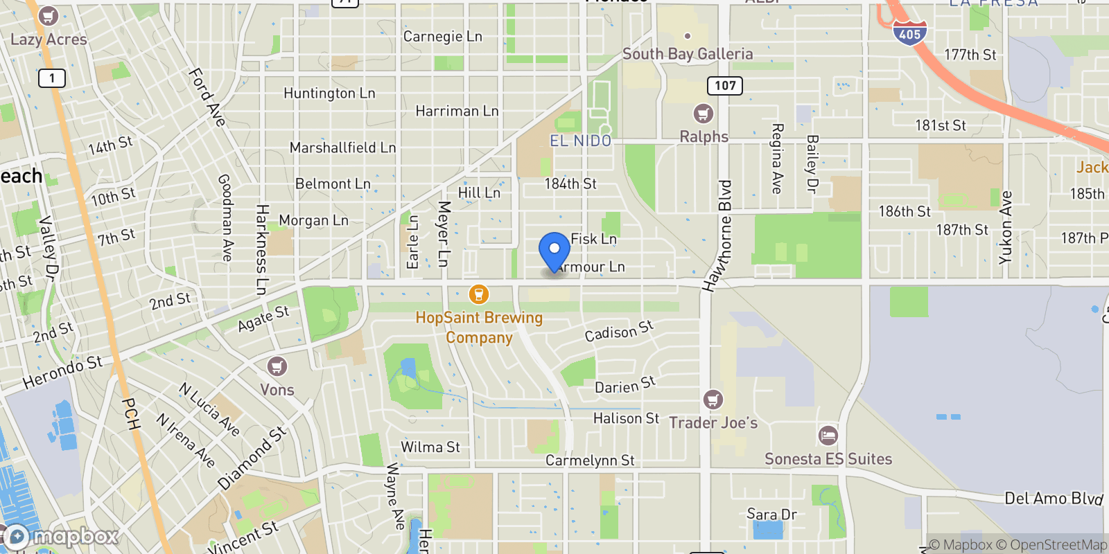 Map showing 2521 190th Street, Redondo Beach, CA 90278, Torrance, California, United States.