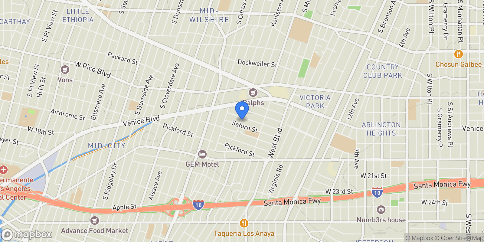 Map showing 1680 S Rimpau Boulevard, Los Angeles, CA 90019, Los Angeles, California, United States.