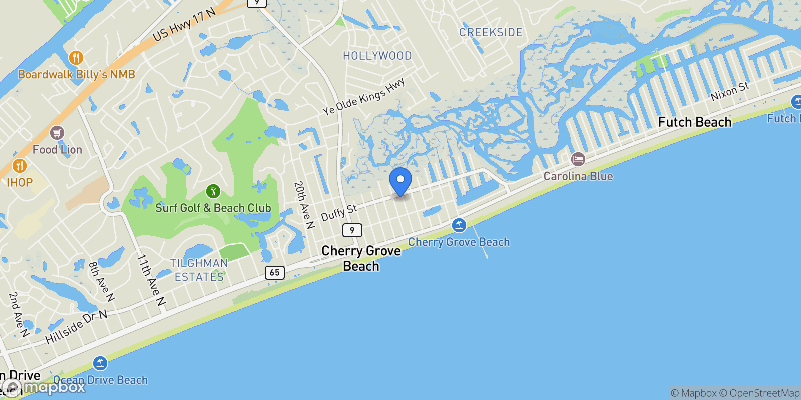 Map showing 317 29th Ave. N, North Myrtle Beach, SC 29582, North Myrtle Beach, South Carolina, United States.