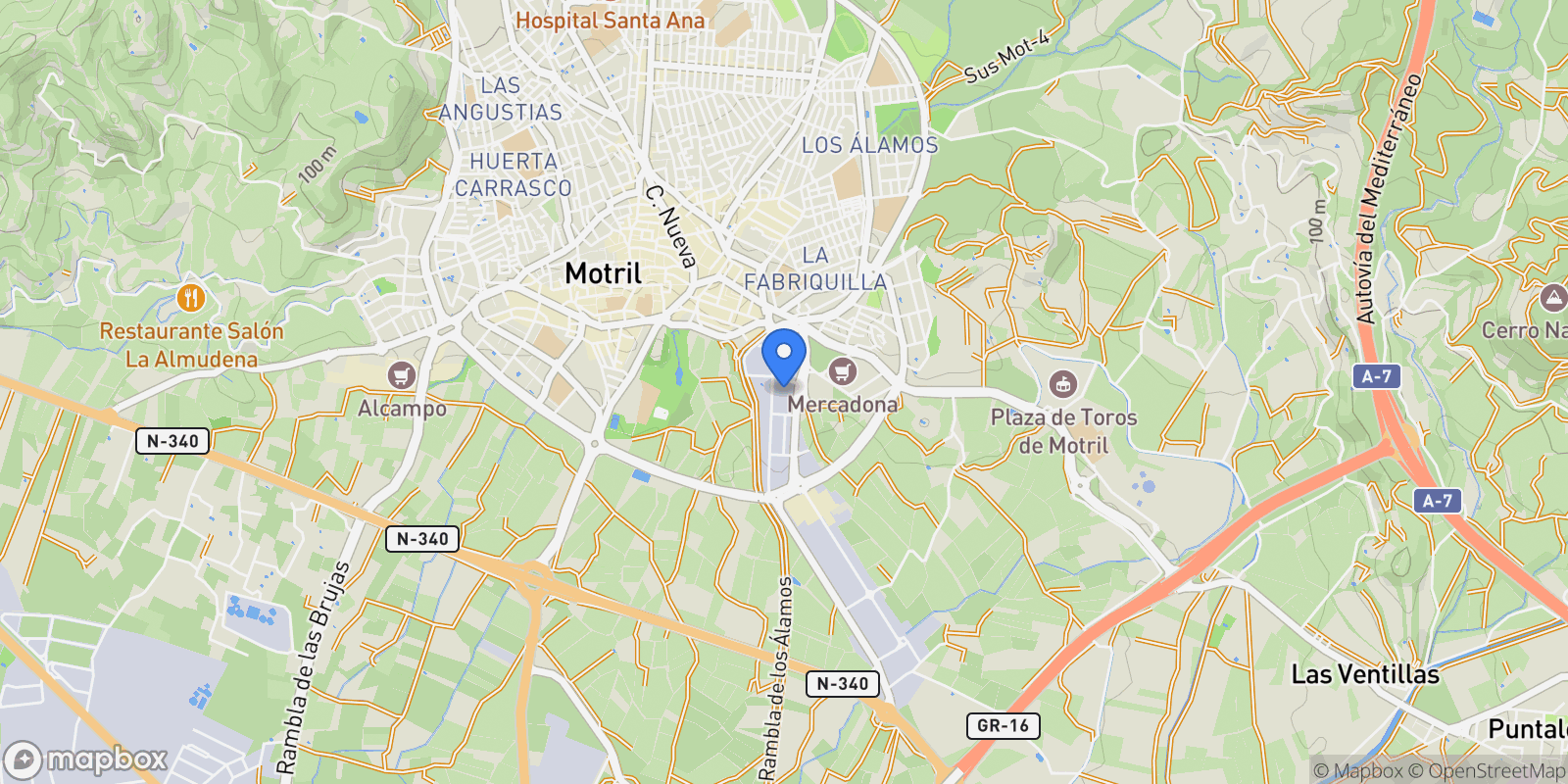 Map showing Motril pueblo, Motril, GRANADA, Motril, Motril, Andalusia, Spain.