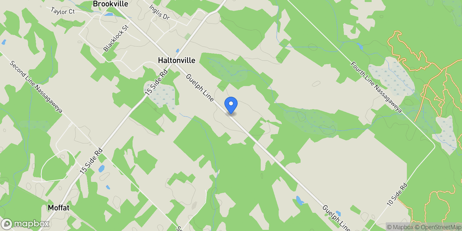 Map showing 10553 GUELPH LINE, CAMPBELLVILLE, ON L0P 1B0, Milton, Ontario, Canada.