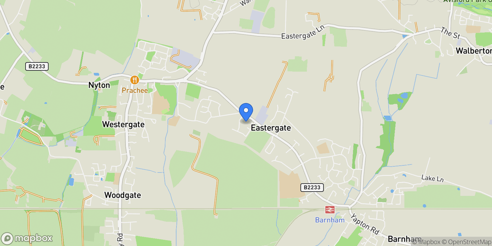 Map showing Barnham Road, Eastergate, Chichester, West Sussex, Eastergate, England, United Kingdom.
