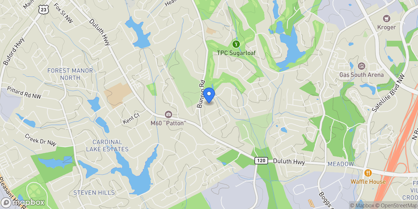 Map showing 2893 Thurleston Lane, Johns Creek, Georgia, United States.