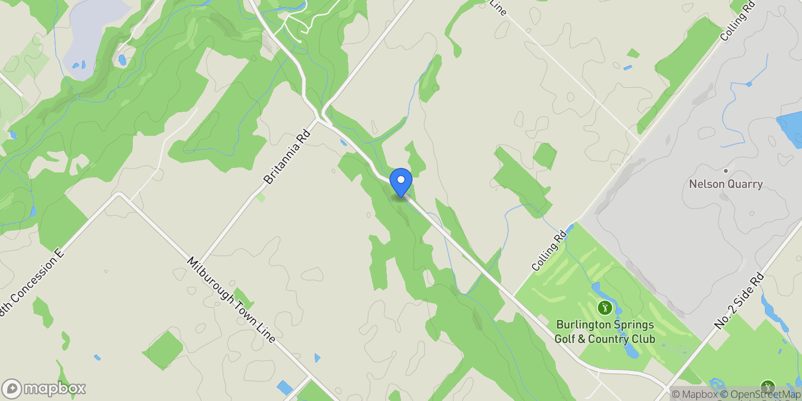 Map showing 5600 Cedar Springs Rd, Burlington, ON L7P 0B9, Canada, Burlington, Ontario, Canada.