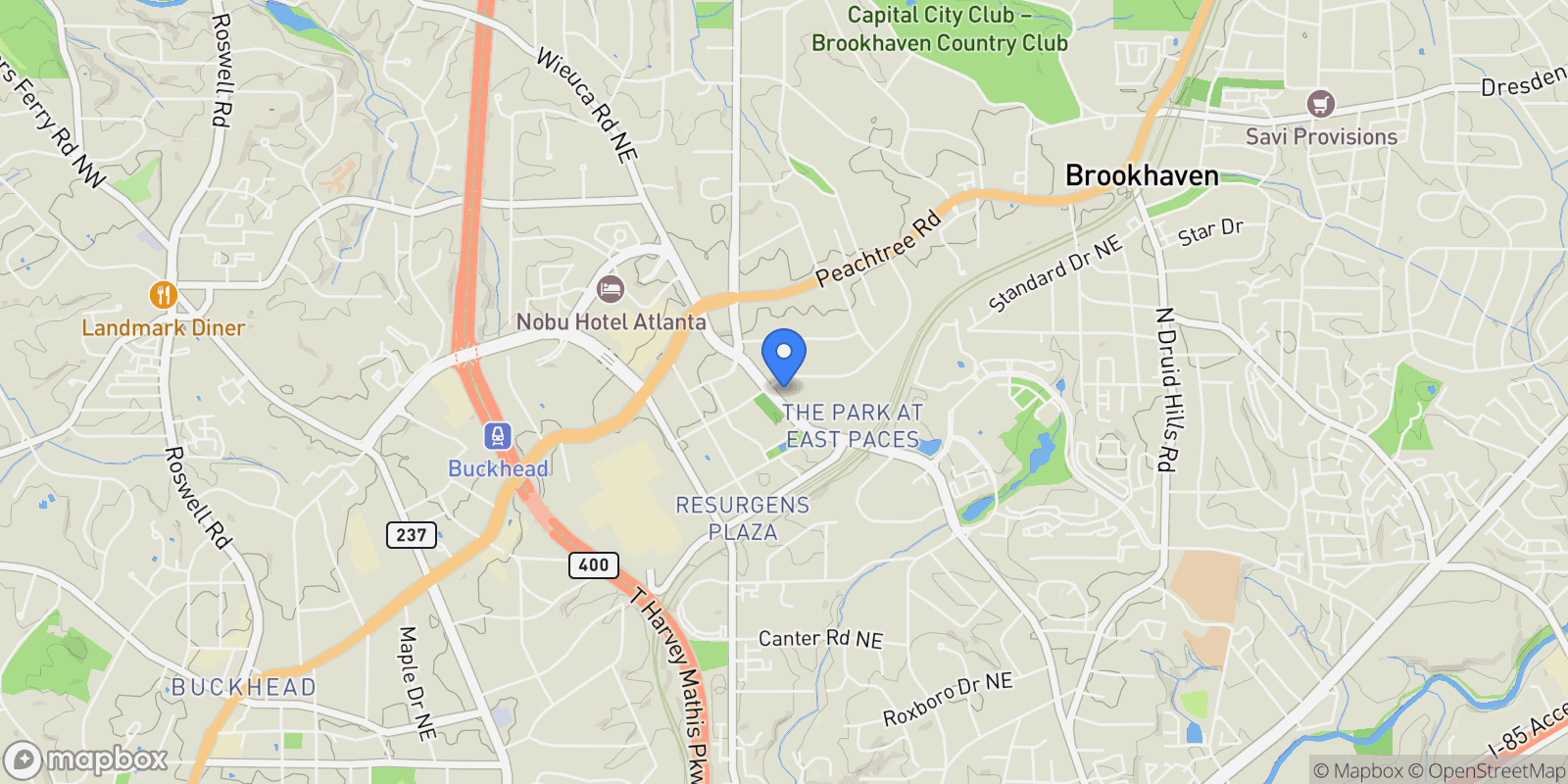 Map showing 3511 Roxboro Road NE, Brookhaven, Georgia, United States.