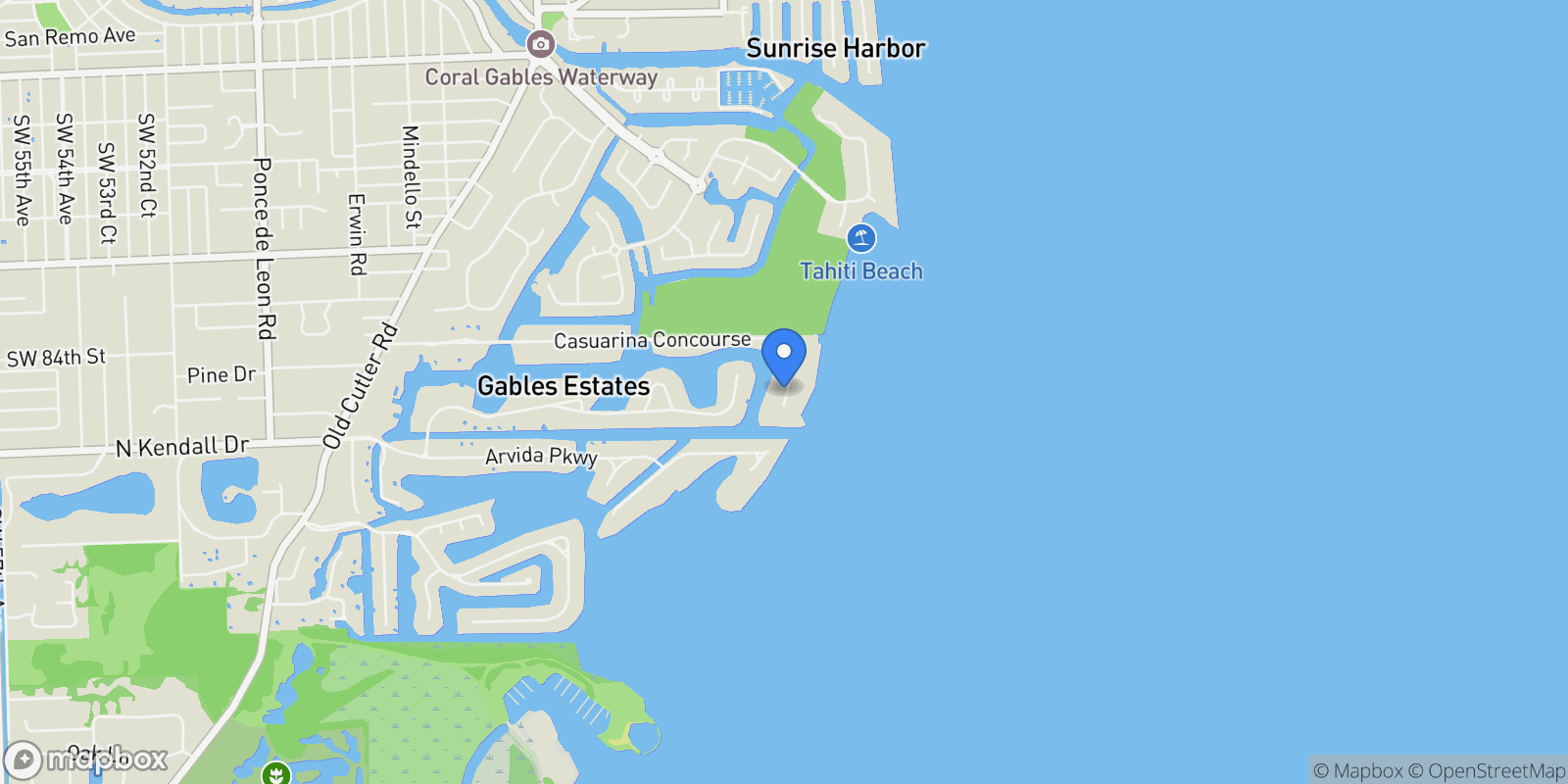 Map showing 50 Casuarina Concourse, Miami, Florida, United States.