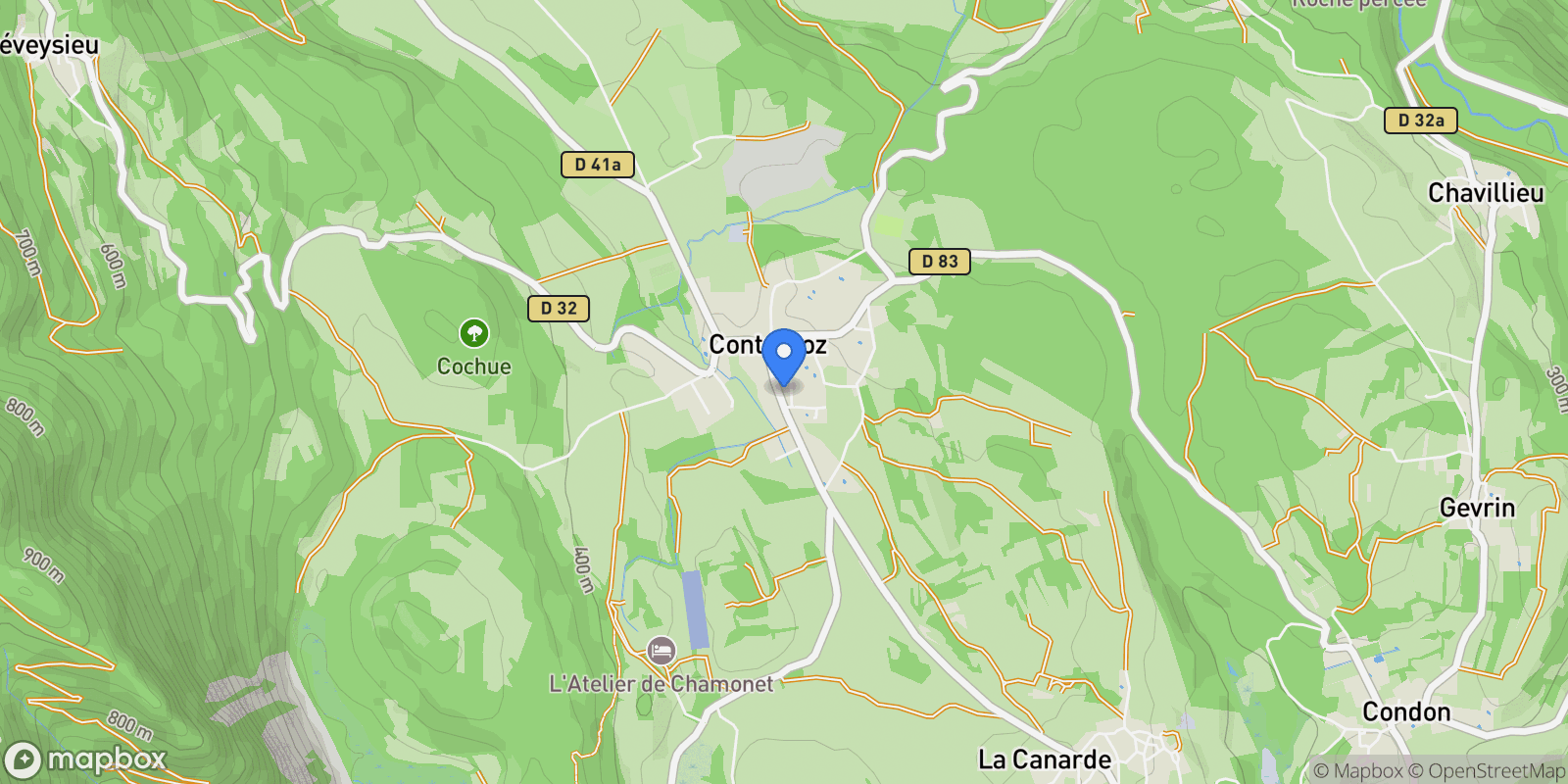 Map showing Contrevoz, Contrevoz, Contrevoz, Auvergne-Rhône-Alpes, France.