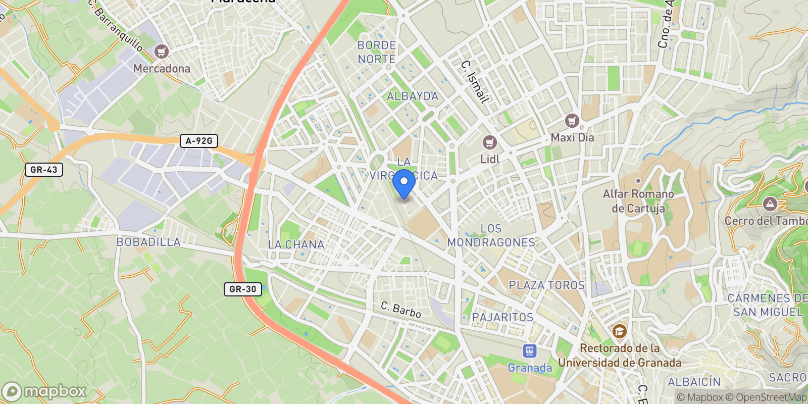 Map showing Parque almunia, Granada, GRANADA, Granada, Chana, Granada, Spain.