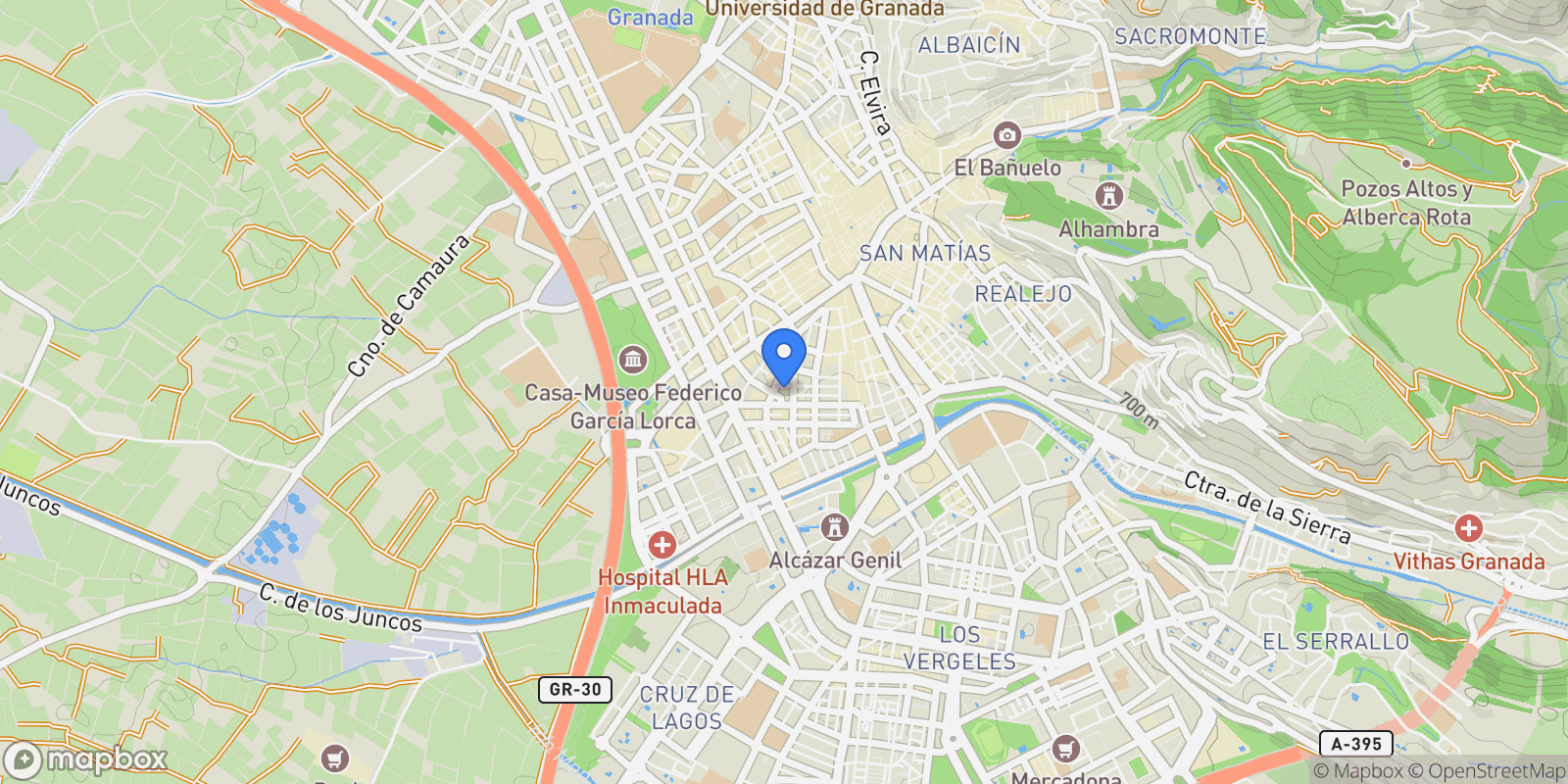 Map showing Centro, Granada, GRANADA, Granada, Ronda, Granada, Spain.