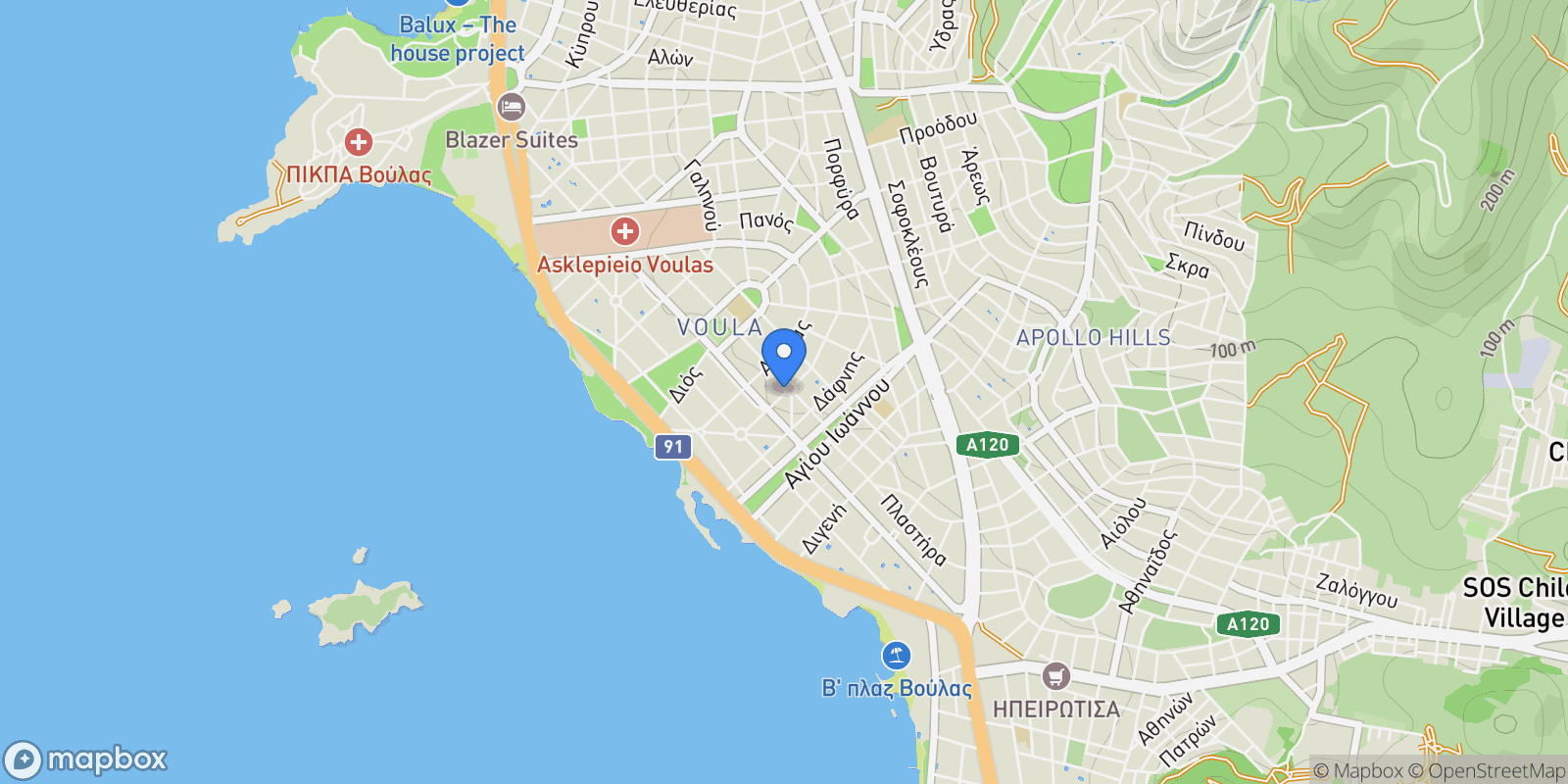 Map showing Voula, Attica, Greece.
