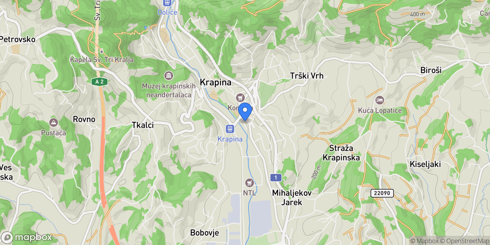 Map showing Krapina, Krapina-Zagorje County, Croatia.