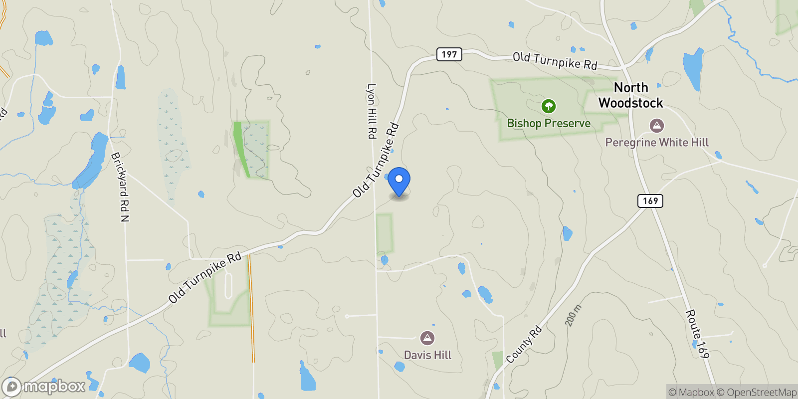 Map showing 26 Center Road, Woodstock, Connecticut, United States.