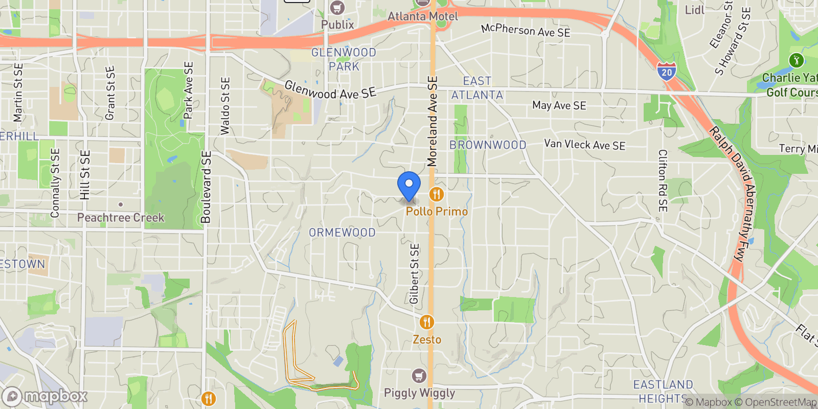 Map showing 1112 Delaware Avenue SE, Atlanta, Georgia, United States.