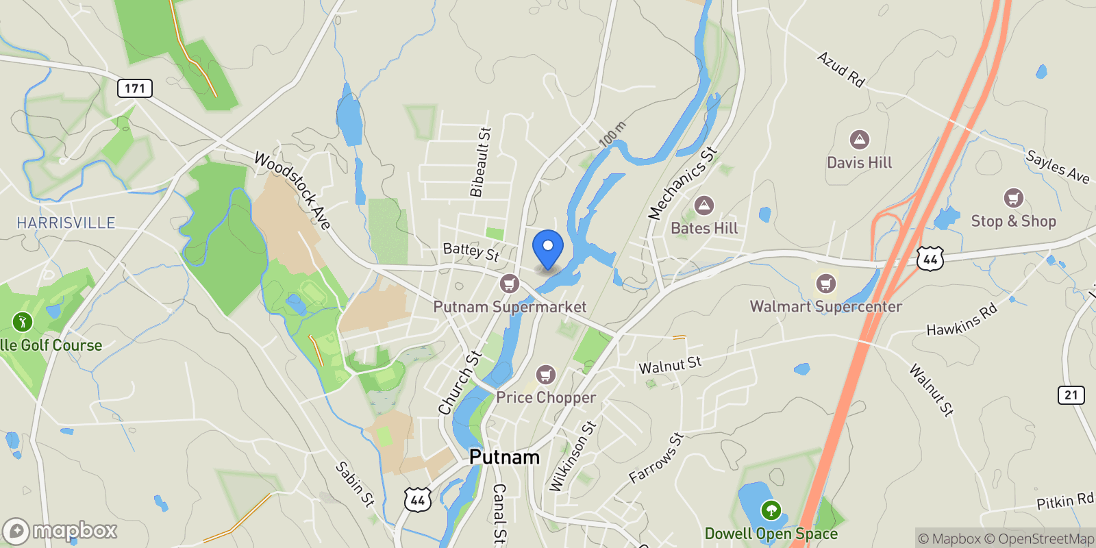 Map showing 137 Providence Street, Putnam, Connecticut, United States.