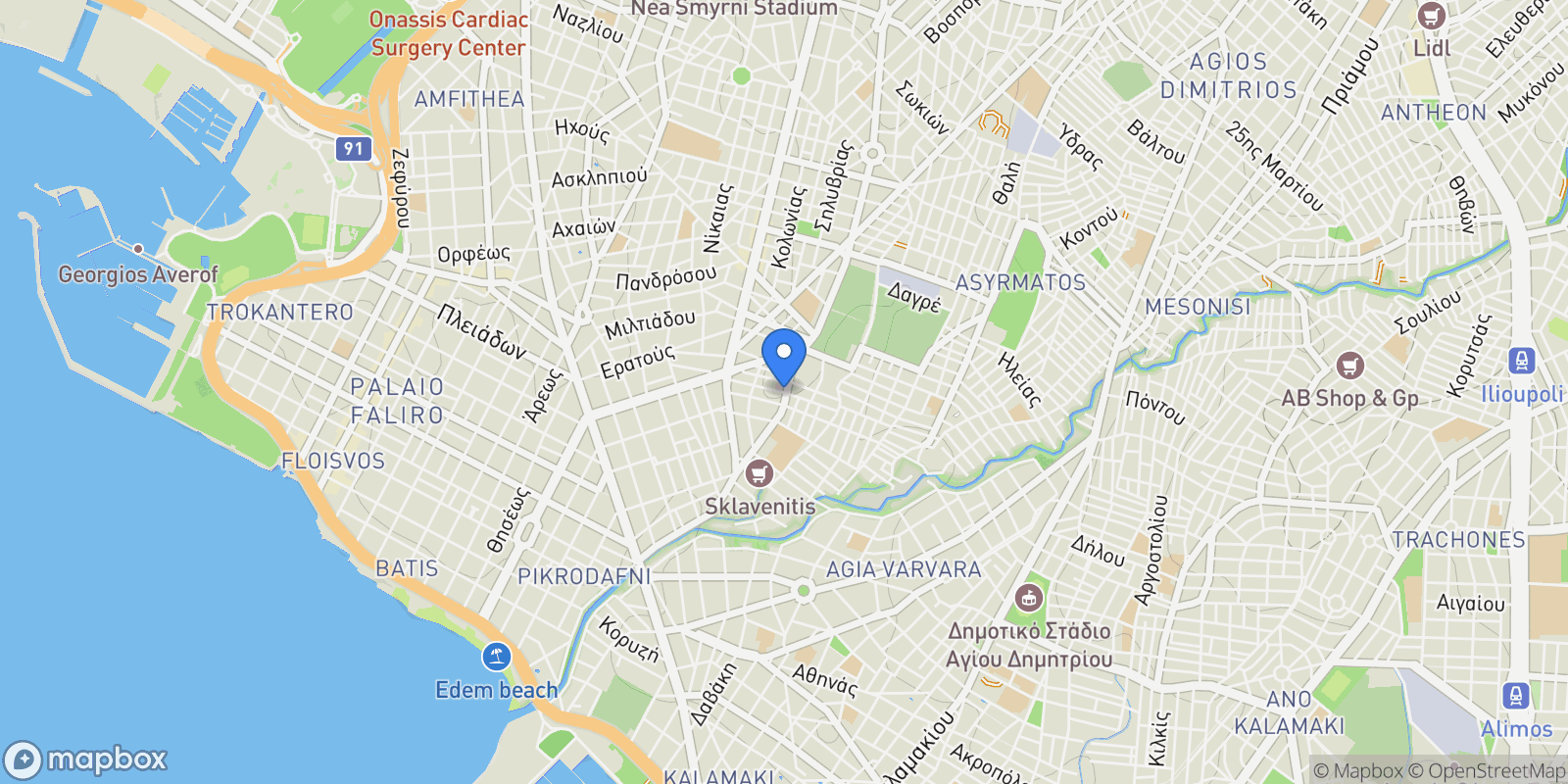 Map showing South Athens, Attica, Greece.