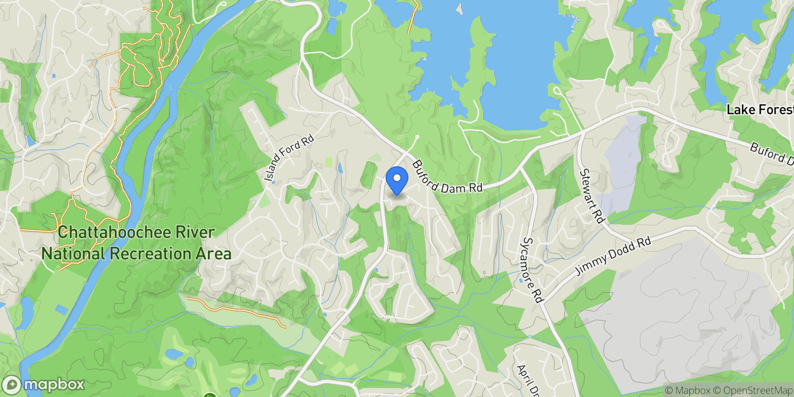 Map showing 6427 Blue Water Drive, Buford, Georgia, United States.