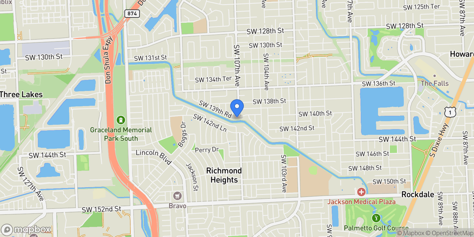 Map showing 10700 SW 139th Rd, Miami, Florida, United States.