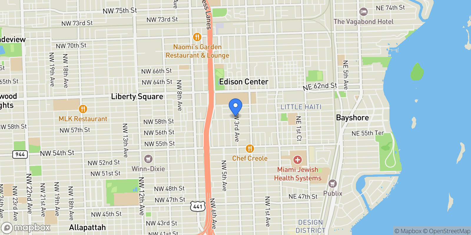 Map showing 305 NW 58th Street, Miami, Florida, United States.