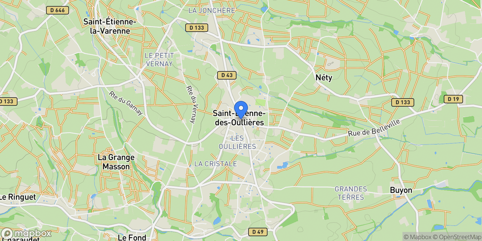 Map showing Saint-Étienne-des-Oullières, Saint-Étienne-des-Oullières, Saint-Étienne-des-Oullières, Auvergne-Rhône-Alpes, France.
