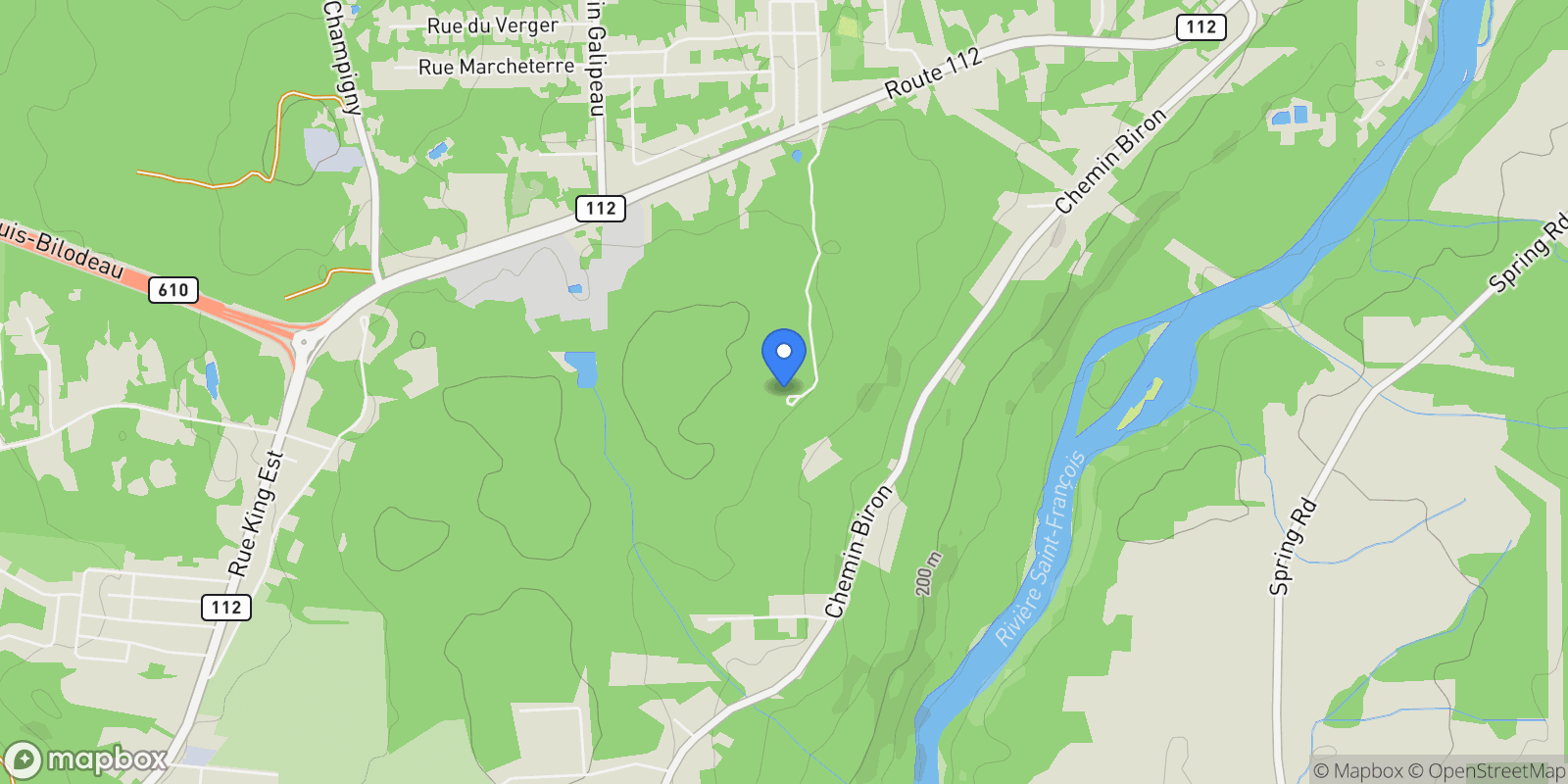Map showing 310 rue des Boisés, Ascot Corner, Quebec, Canada.