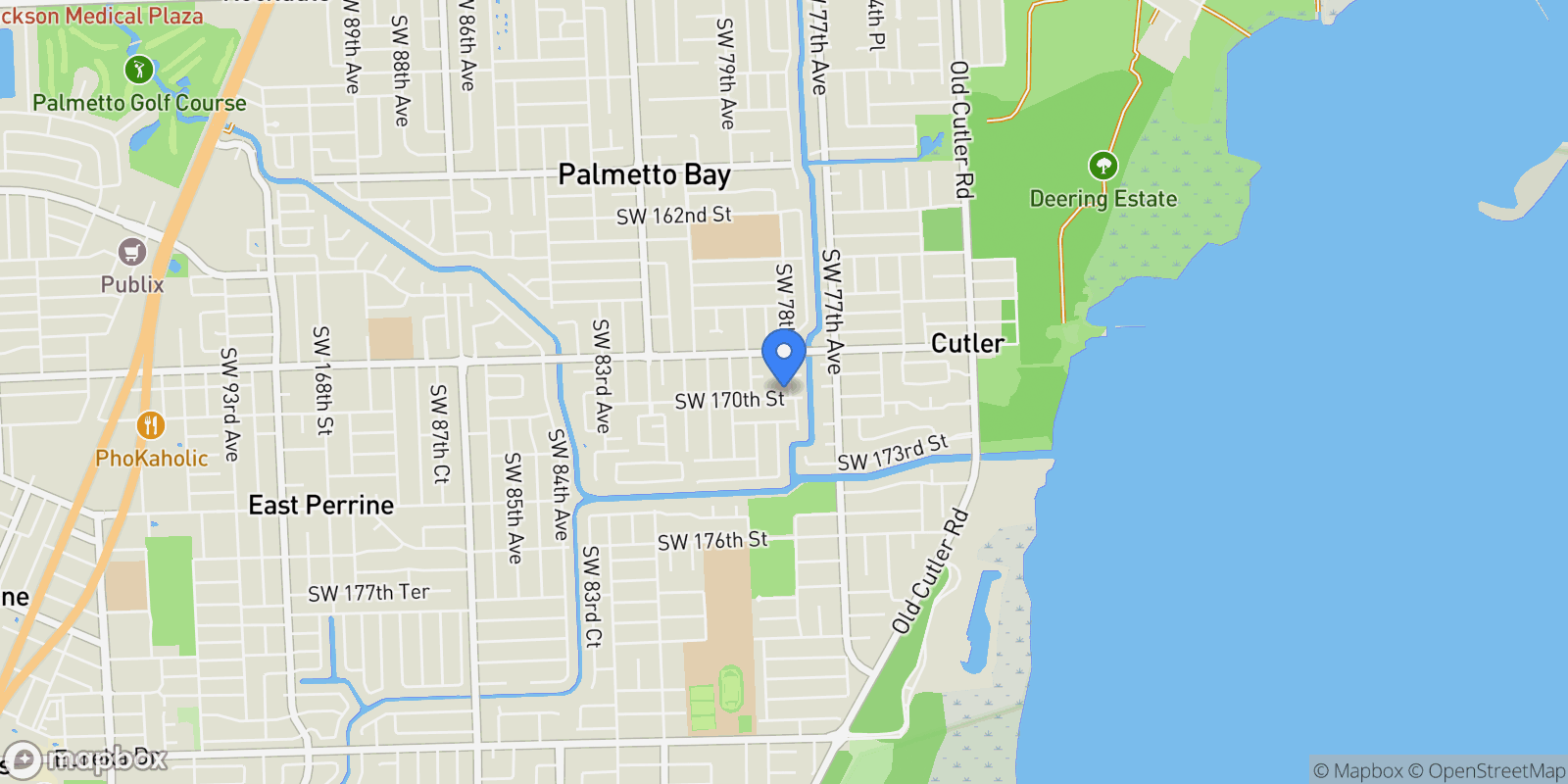 Map showing 7801 SW 170th St, Cutler Bay, Florida, United States.